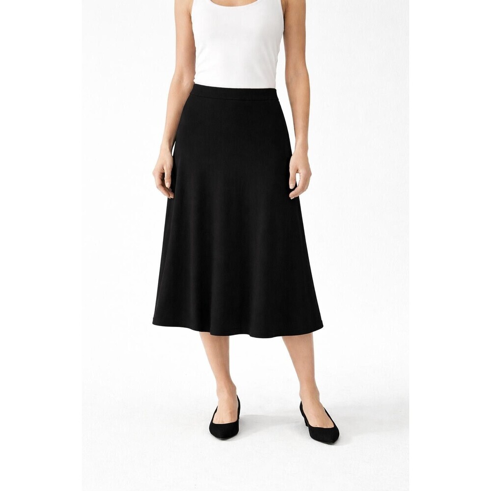 Eileen Fisher Midi Skirt Women's Black PP Petite Knit A-Line Stretch Minimalist